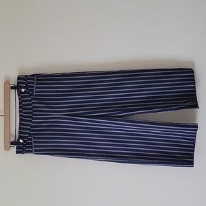 Chico's Navy Tan Striped Wide Leg Cropped Brigitte Pants Size Medium/8